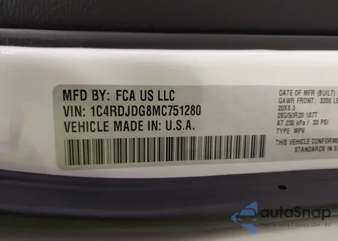 2021 Dodge Durango Gt Plus Awd из США, поврежденный, VIN 1C4RDJDG8MC751280